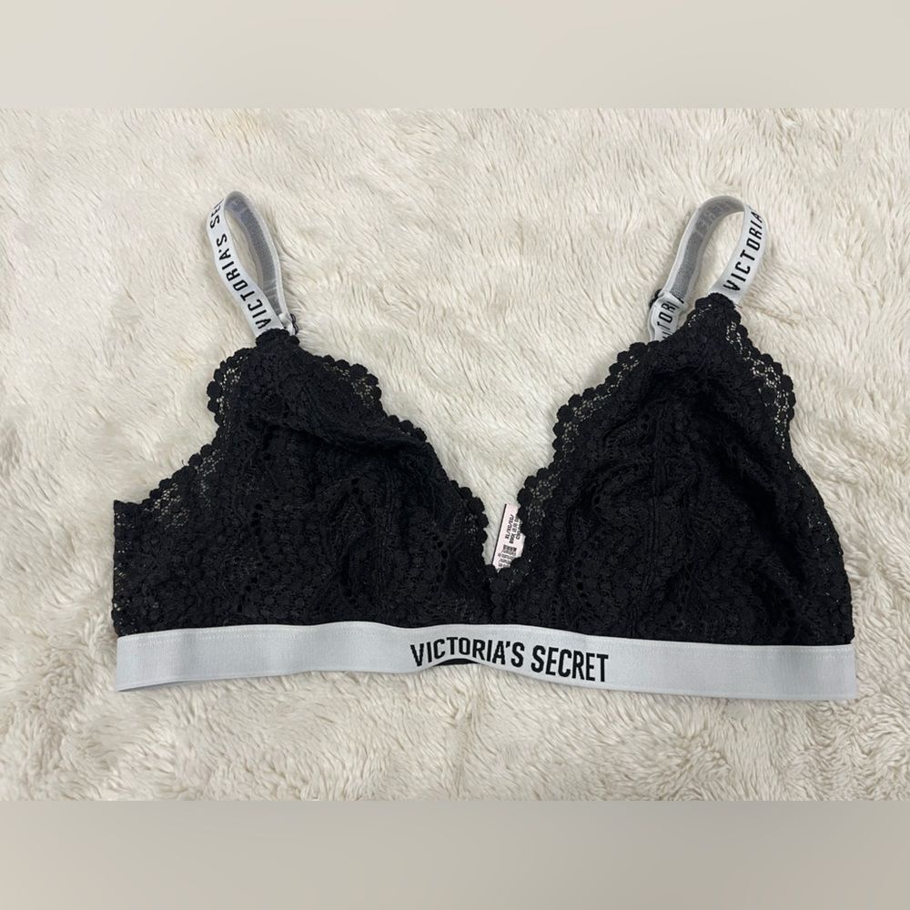 Victoria's Secret Black Lace Bralette with Gray Band